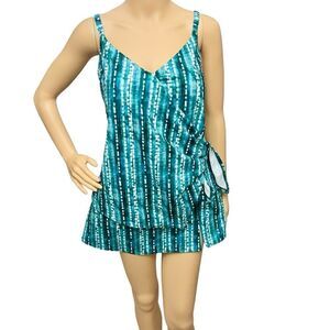 Garnet Hill Swimsuit Abstract Wrap Adjustable Straps Top & Skort  NWOT
